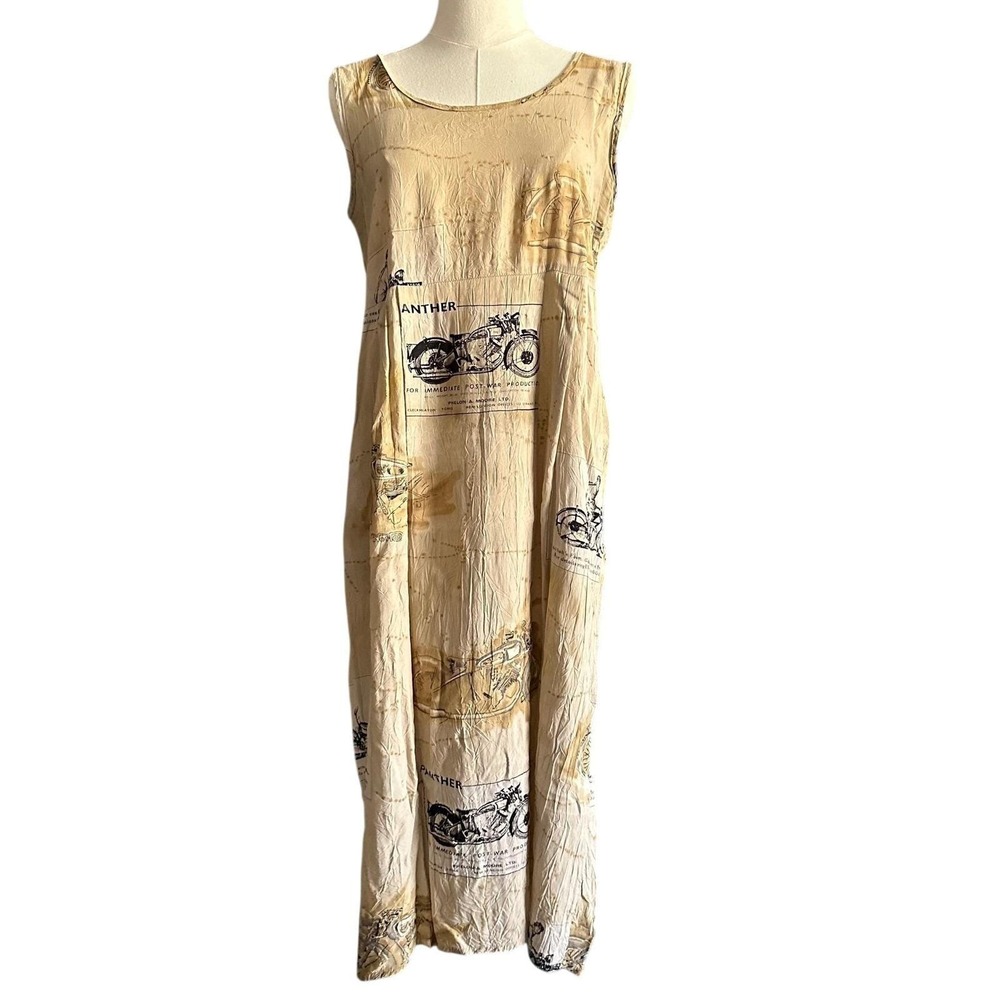 Vintage 90s Jams World Motorcycle Print Dress Rayon Shift Hawaii Made Size S
